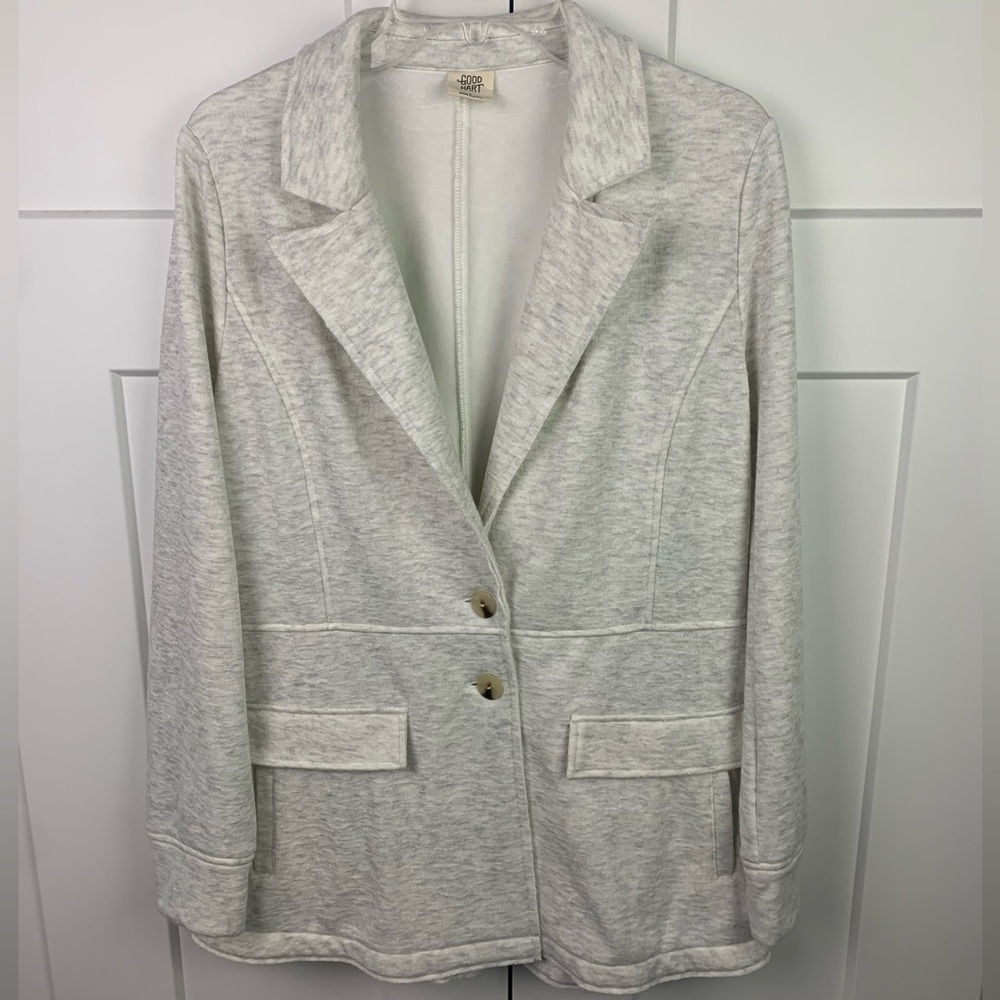 Good Hart LARGE In Charge French Terry Sweater Blazer Jacket Gray Office Capsule